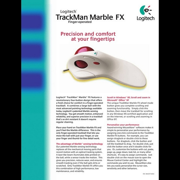 Logitech TrackMan Marble FX Finger- Operated PC Mouse T-CJ12 804251-0000 - Picture 4 of 16